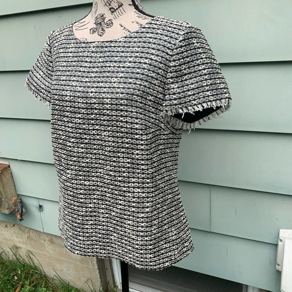 Talbots Tweed short sleeve blouse with fringe sleeves and a zipper in the back - Picture 9 of 9